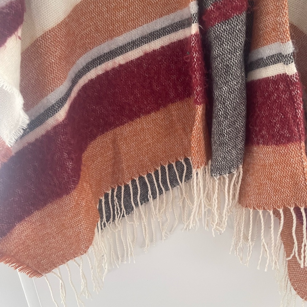 Ana Striped Fringe Poncho/Shawl - Picture 2 of 5